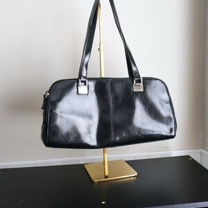 Black leather shoulder bag silver hardware Liz Claiborne